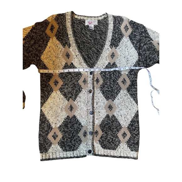 Gina Peters Cardigan Sweater Open Front Geometric Pattern Vintage Academia - Picture 4 of 5